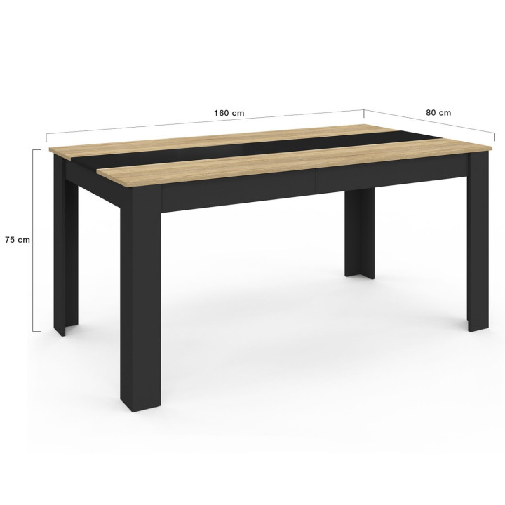 Industriële tafel, 8 pers., 160 cm, zwart en imitatiebeuken - GEORGIA | ID Market