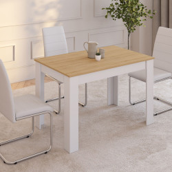 Mesa de comedor rectangular blanca con tablero de haya para 4 - ROZY | ID Market