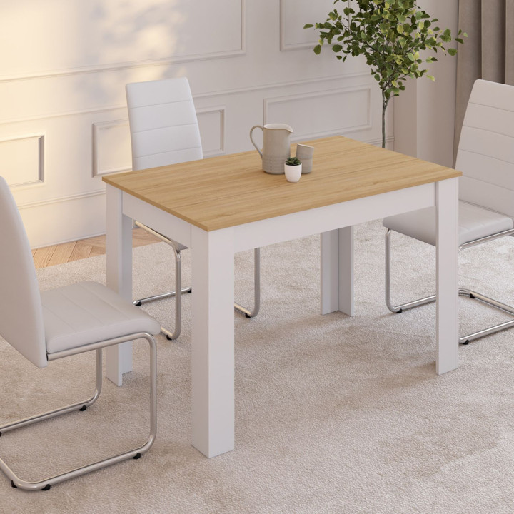 Mesa de comedor rectangular blanca con tablero de haya para 4 - ROZY | ID Market