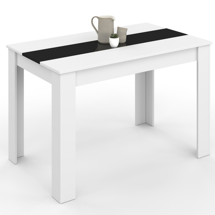 Table à manger rectangle ROZY 6 personnes blanche et noire 110 cm