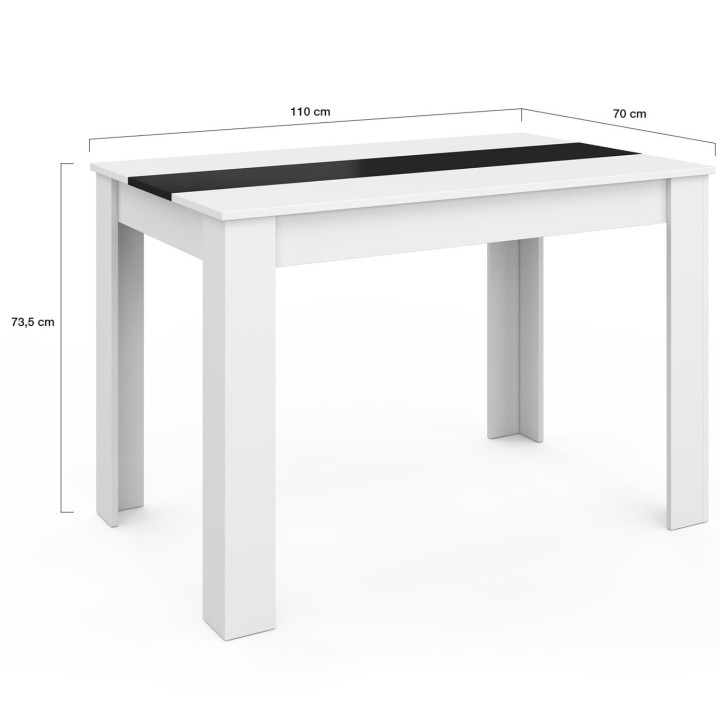 Table à manger rectangle ROZY 6 personnes blanche et noire 110 cm