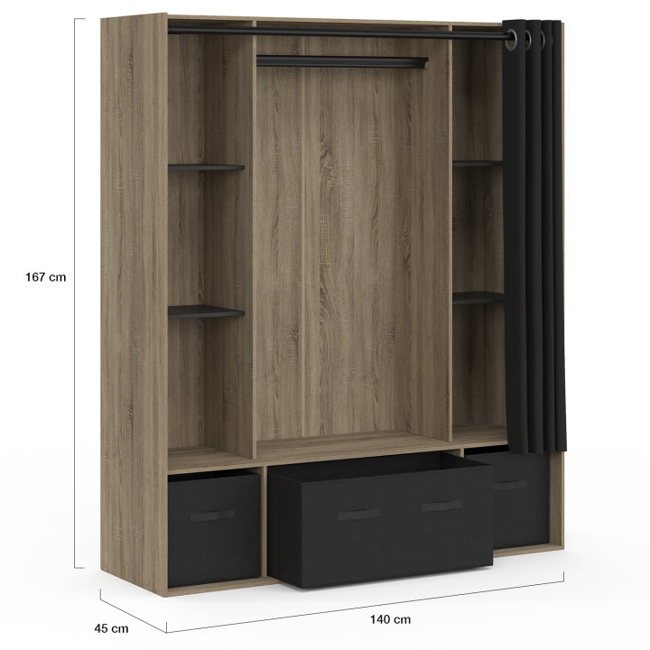 Kledingkast met opbergruimte 140 x 45 x 167 cm - DIANE | IdMarket