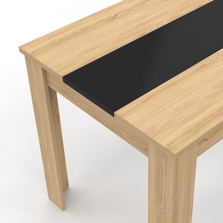 Table à manger rectangle ROZY 6 personnes façon hêtre et noire 110 cm