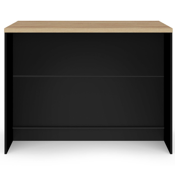 Ilot central GEORGE avec range-bouteilles placard et tiroir bois noir avec plan de travail façon hêtre