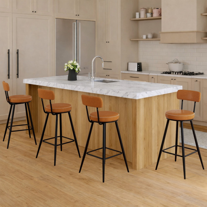 Set di 4 sgabelli da bar marroni con gambe in metallo - ISAURE | IDMarket