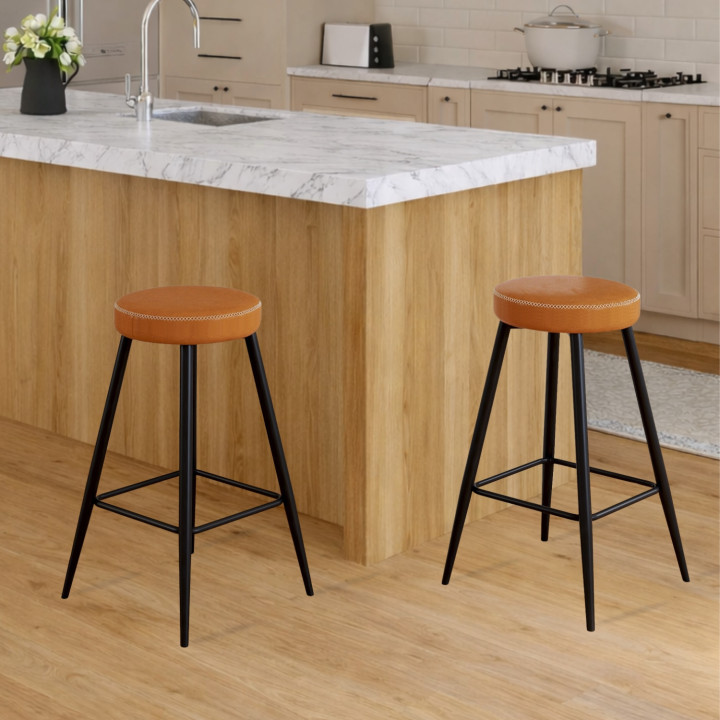 2er-Set Barhocker braun mit Metallbeinen - ISAURE | IDMarket