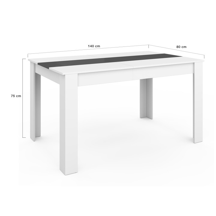 Ensemble table à manger GEORGIA 140 cm blanche et grise et 6 chaises ROMANE grises