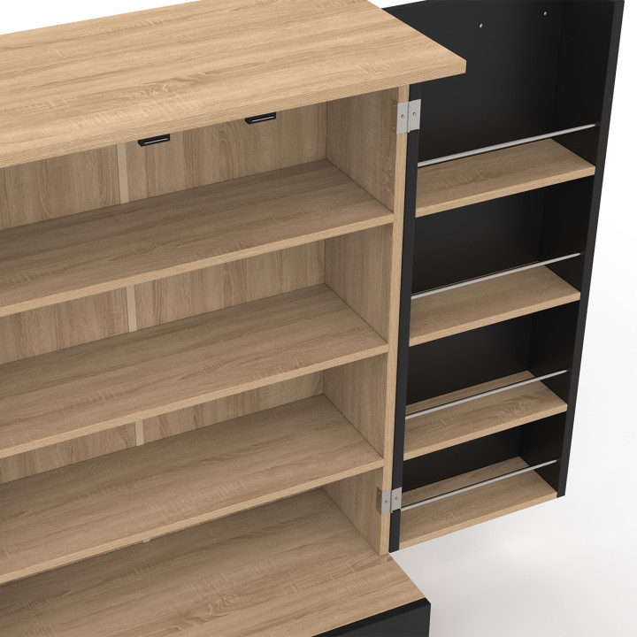 Buffet bas de cuisine ALTO H.90 cm SUBTIL avec rangements noir et bois