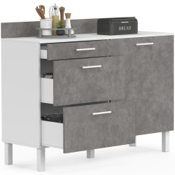 Credenza bassa 120 cm H.83 cm 1 anta + 3 cassetti effetto cemento bianco e grigio - CINA