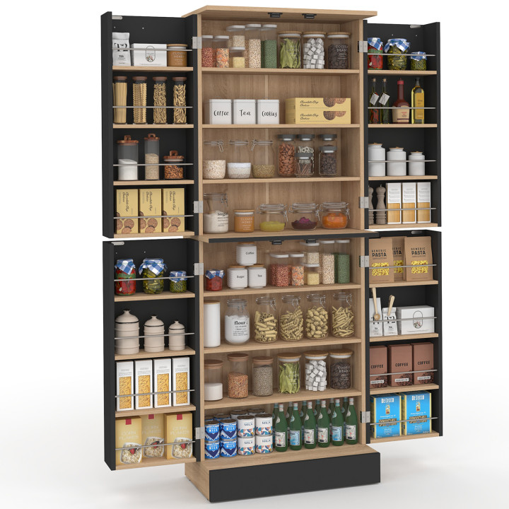 Armario de cocina Highboard H.160 cm ALTO 4 puertas con armarios de haya y negro