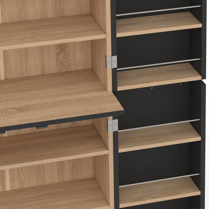 Buffet haut armoire de cuisine H.160 cm ALTO 4 portes avec rangements noir et bois