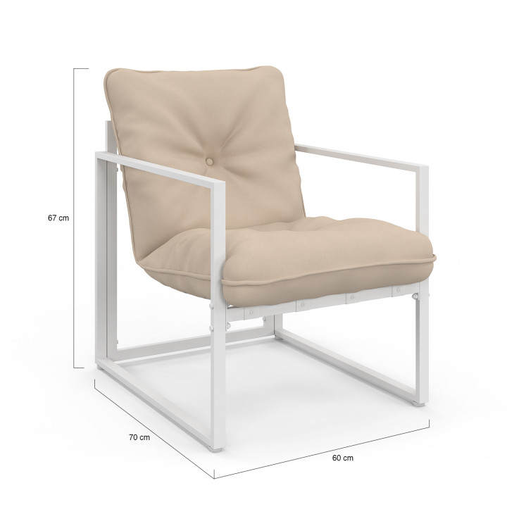 Salon de jardin bas NAIROBI 8 places salon d'angle en acier blanc et coussins beige