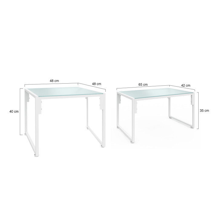 NAIROBI set di mobili da giardino bassi 8 posti lounge angolare in acciaio bianco con cuscini beige