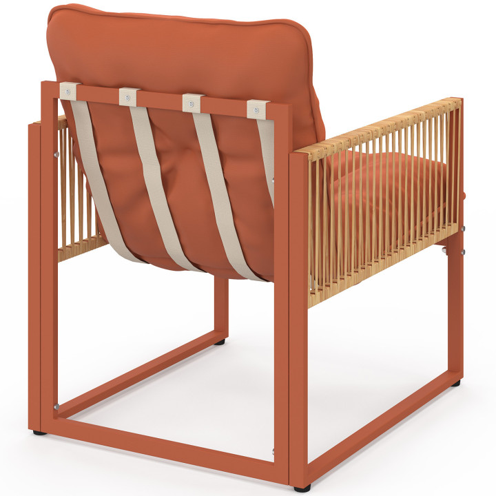 RIO 4-zits lage tuinset terracotta metalen frame, rotan-koord met terracotta kussens