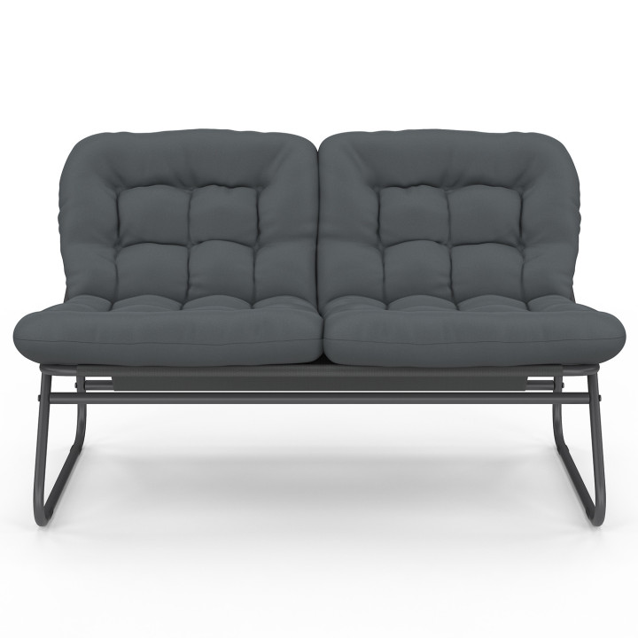 ARONA lage 4-zits tuinset van antracietgrijs metaal en grijze kussens met bank, fauteuils en tafel