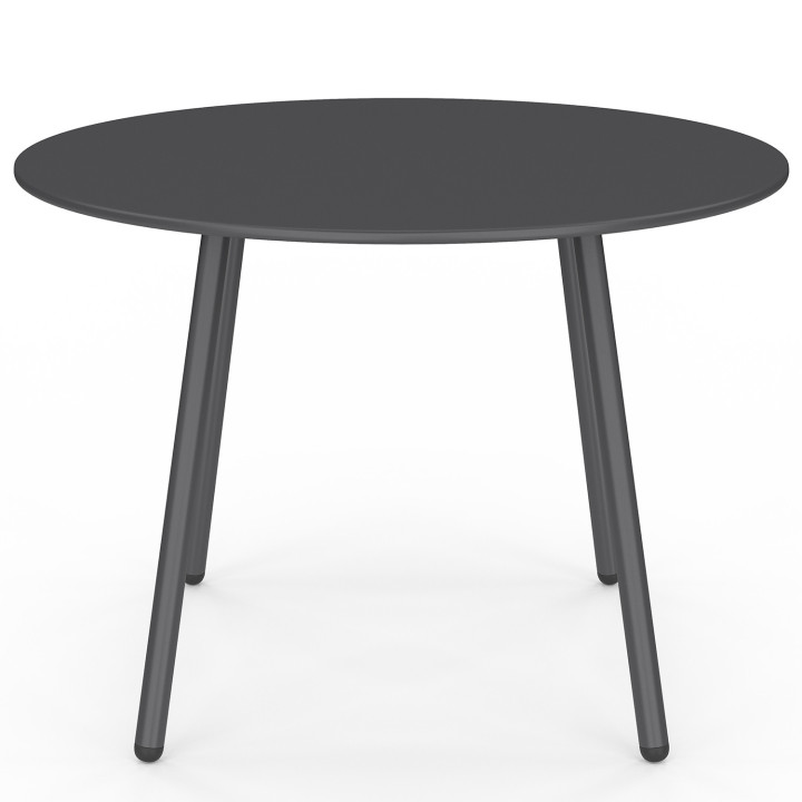 Gartenmöbel ARONA niedrig 4-Sitzer aus anthrazitgrauem Metall und grauen Kissen mit Sofa, Sessel und Tisch