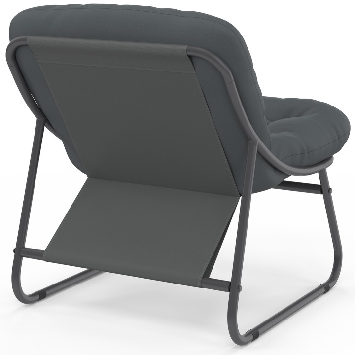 Set di mobili da giardino basso ARONA a 4 posti in metallo grigio antracite e cuscini grigi con divano, poltrone e tavolo