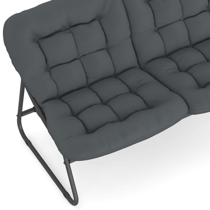 Gartenmöbel ARONA niedrig 4-Sitzer aus anthrazitgrauem Metall und grauen Kissen mit Sofa, Sessel und Tisch