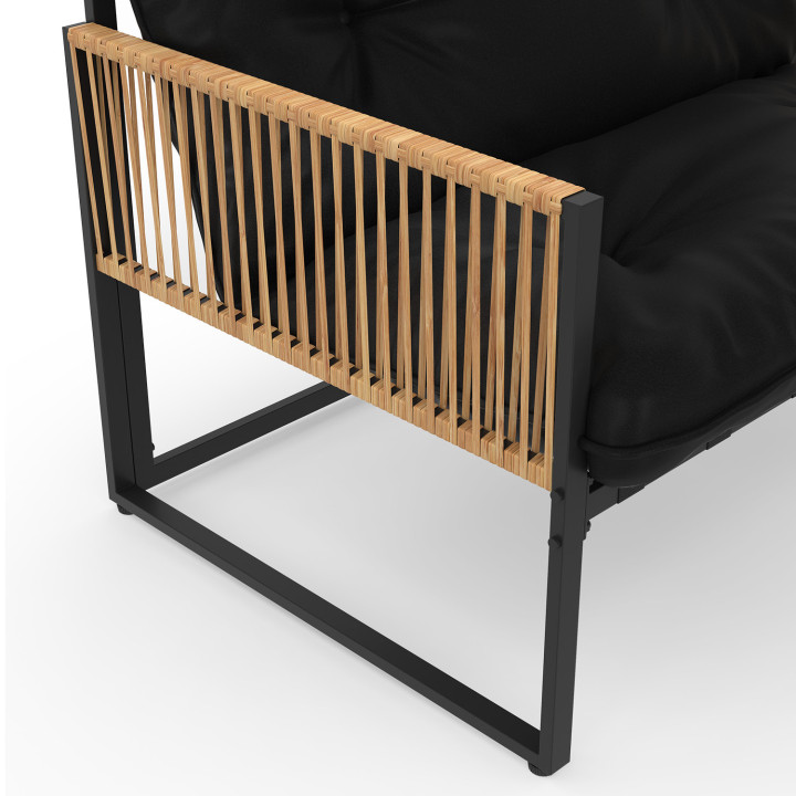 Conjunto de muebles bajos de jardín de 12 plazas de metal negro con cojines negros - RIO | IdMarket