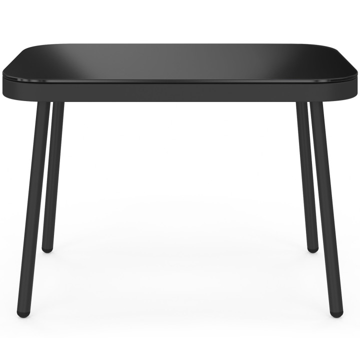 RIO 4-persoons lage modulaire tuinset zwart metalen frame, licht rotan effect koord met zwarte kussens