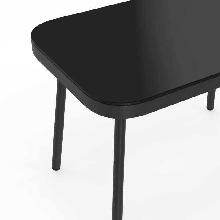 Conjunto de muebles de jardín modulares bajos RIO de 4 plazas con estructura de metal negro, cordón efecto ratán claro, cojines