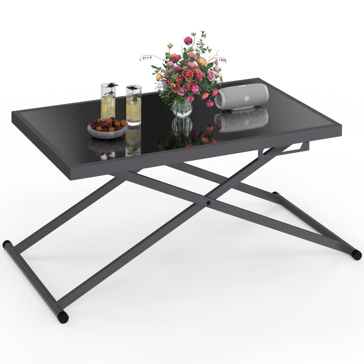 Tavolo da giardino regolabile in altezza a 3 posizioni, 100 cm, in metallo grigio antracite con piano in vetro grigio - OLIE