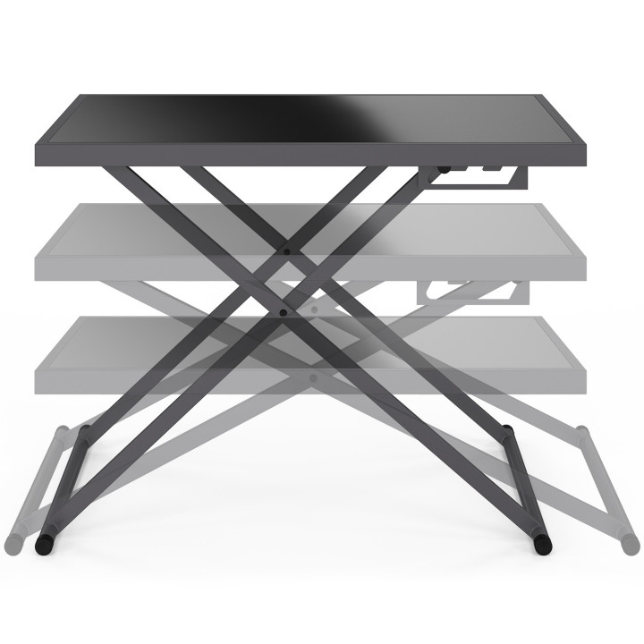 Tavolo da giardino regolabile in altezza a 3 posizioni, 100 cm, in metallo grigio antracite con piano in vetro grigio - OLIE