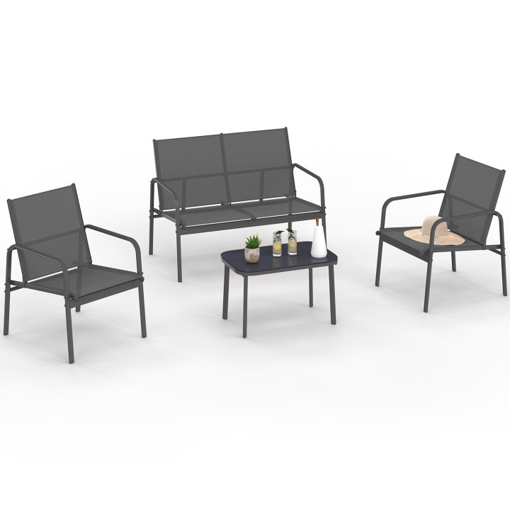 Set di mobili da giardino TOLEDE basso a 4 posti con divano, poltrone e tavolo grigio antracite