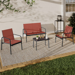 Lage 4-zits TOLEDE tuinset met bank, fauteuils en terracotta tafel