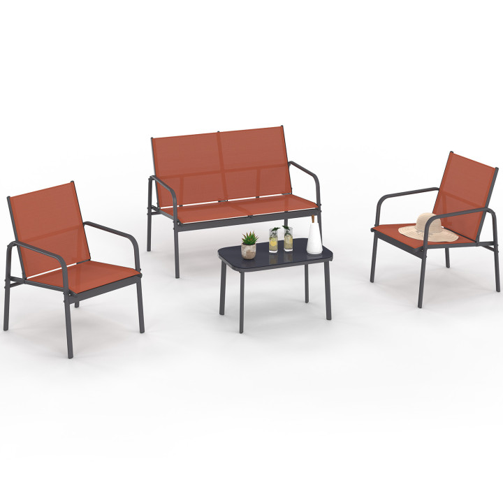 Conjunto de muebles de jardín TOLEDE bajo de 4 plazas con sofá, sillones y mesa de terracota