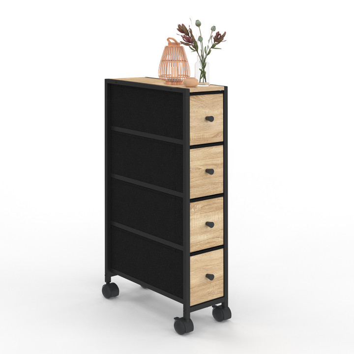 Tour de rangement 4 tiroirs sur roulettes en design industriel - UTAH | IdMarket