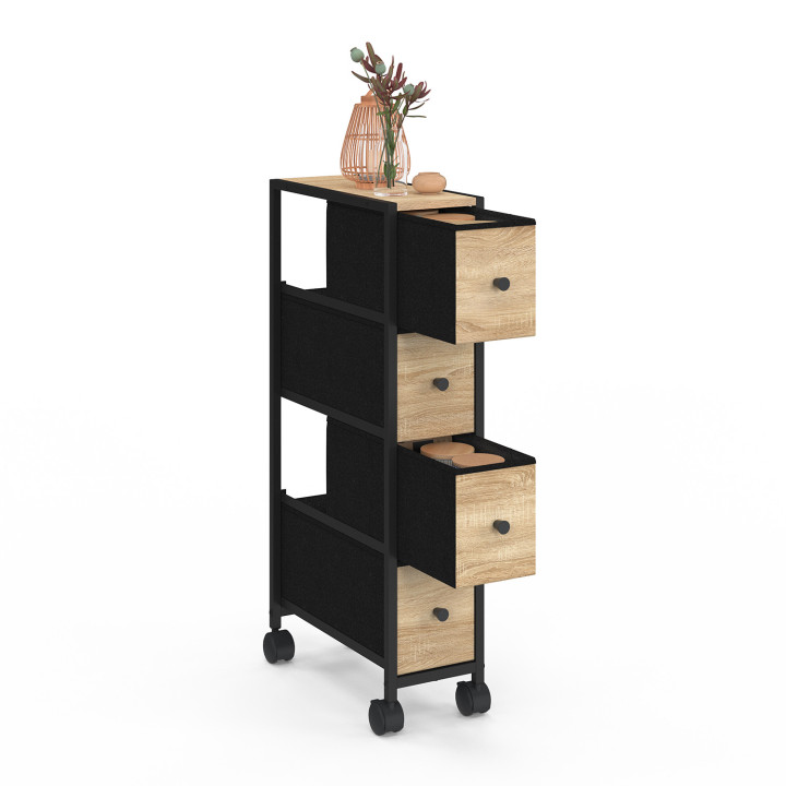 Tour de rangement 4 tiroirs sur roulettes en design industriel - UTAH | IdMarket