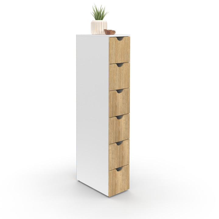 WILO 6-lade opslagtoren op wielen ruimtebesparende kolom in wit en beuken look