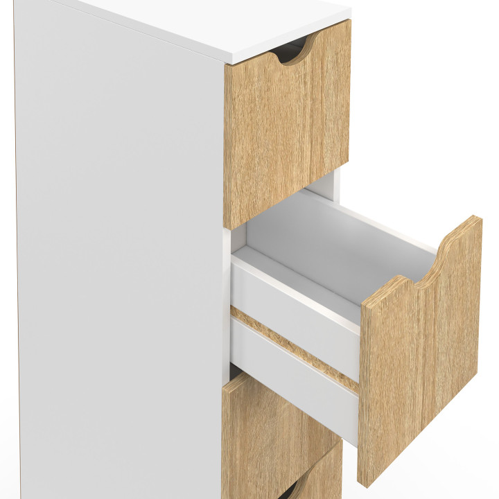 Tour de rangement 6 tiroirs WILO sur roulettes colonne gain de place blanc et façon hêtre