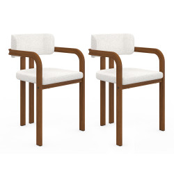 Lot de 2 chaises de salle à manger, fauteuils de table ESMA en métal effet noyer et tissu bouclette avec accoudoirs