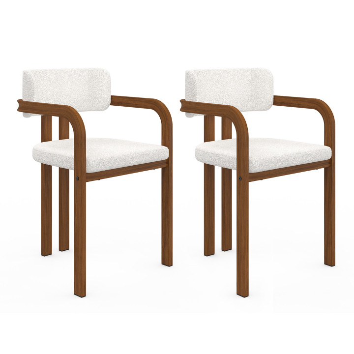 Lot de 2 chaises de salle à manger, fauteuils de table ESMA en métal effet noyer et tissu bouclette avec accoudoirs