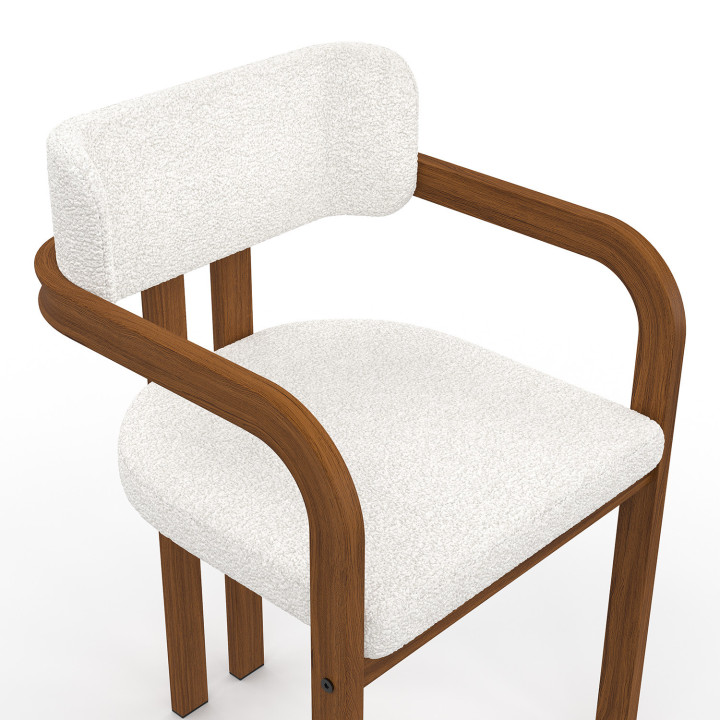 Lot de 2 chaises de salle à manger, fauteuils de table ESMA en métal effet noyer et tissu bouclette avec accoudoirs