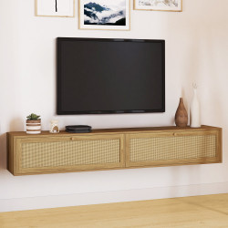 HANAE 180 cm hangend TV-meubel 2 deuren rietmotief naturel