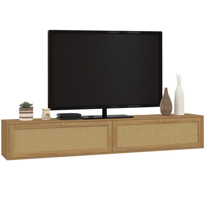 Mueble TV suspendido HANAE 180 cm 2 puertas efecto caña natural