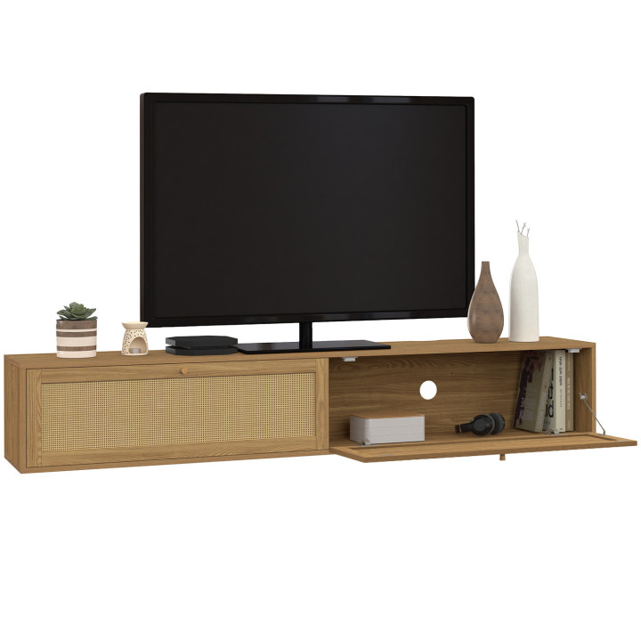 Meuble TV 180 cm suspendu HANAE 2 portes effet naturel canange