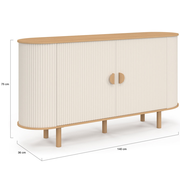 Sideboard 140 cm KANEL 2 Türen in Riffeloptik aus Holz und Beige