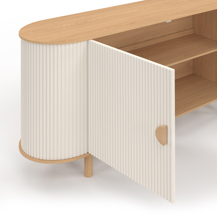 Aparador beige y madera 2 puertas 140 cm efecto estriado - KANEL | IdMarket