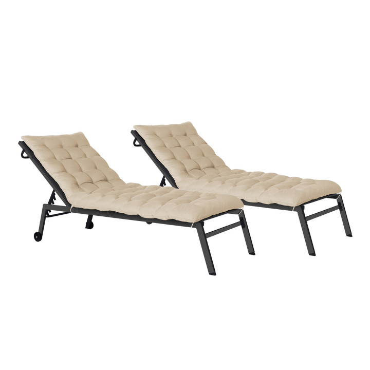 Set van 2 universele ligstoelkussens 180 cm beige