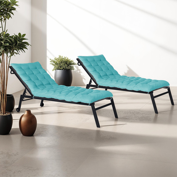 Lote de 2 cojines para tumbona universal, 180 cm, azul pato