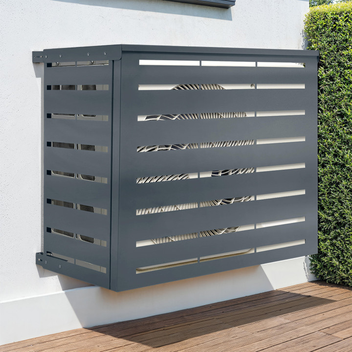 Cache climatiseur en métal gris anthracite protection unité extérieur 110 x 55 x 80 cm