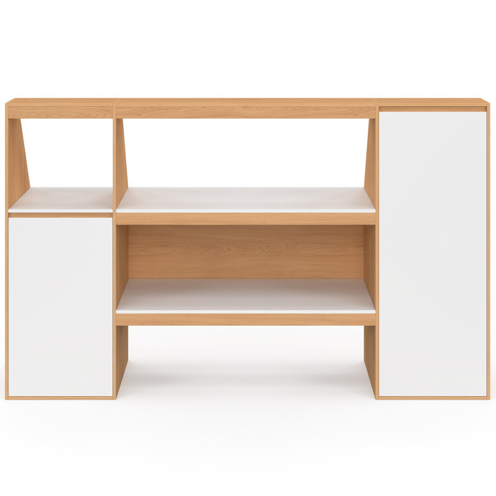 Ensemble étagère 2 niveaux, armoire 2 portes et armoire 1 porte + 1 niche sous pente TOMI hêtre et blanc