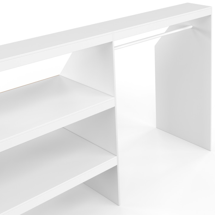 Onderbouw-kleedkamerset met legplank op 2 niveaus en TOMI-uittrekbare garderobekast 195 x 50 x 70/110 cm wit