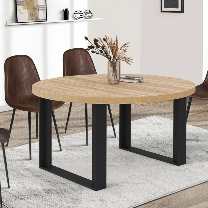 Table à manger extensible ronde PHOENIX 6-10 personnes bois et noir 140-200 cm