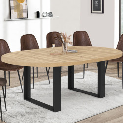 Table à manger extensible ronde PHOENIX 6-10 personnes bois et noir 140-200 cm