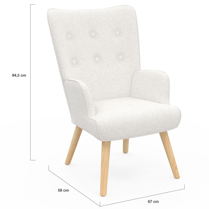 Scandinavische fauteuil, wit met bouclette - IVAR | ID Market